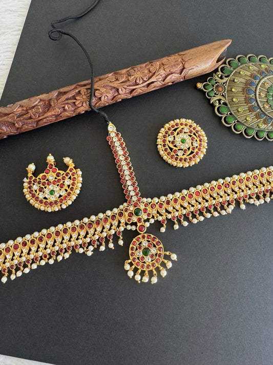 Gold tone kemp-green pearl mango head set/tikka dj-52061