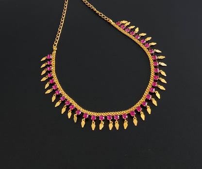 Gold tone pink stone elakka thali choker necklace  dj-53105
