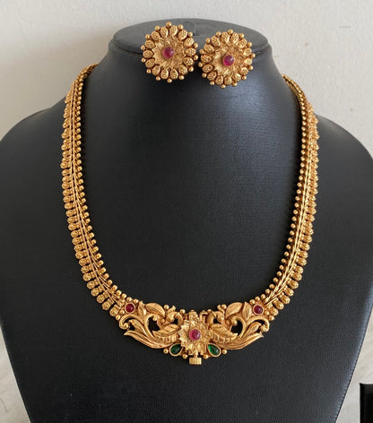 Antique gold tone kemp-green peacock front lock screw necklace set dj-54429