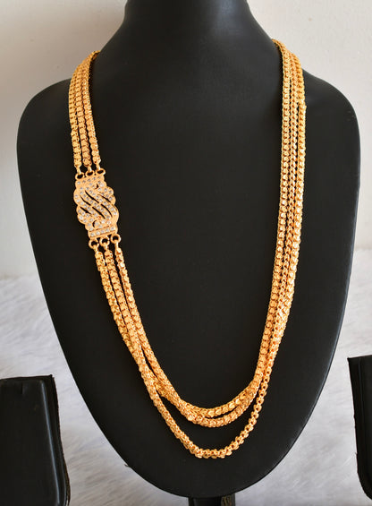 Gold tone 24 inches white triple layer mugappu chain Dj-53311