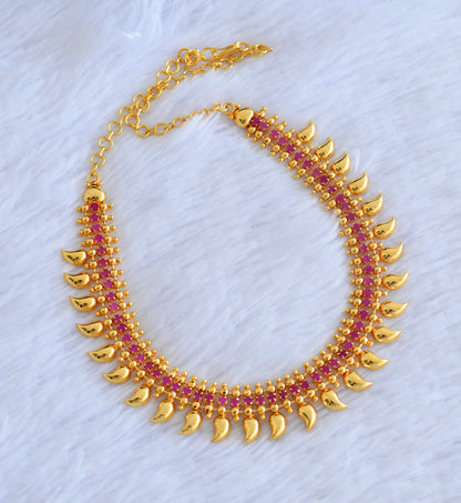 Gold tone pink stone kerala style mango necklace dj-53095