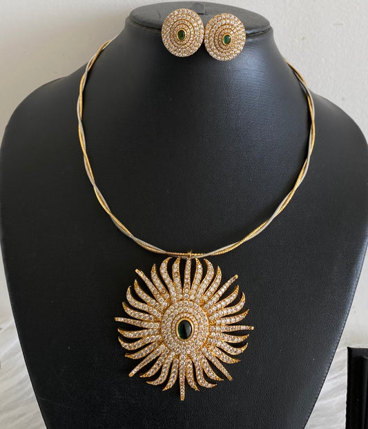 Two tone cz white-green flower pendant set with kanti necklace dj-54248