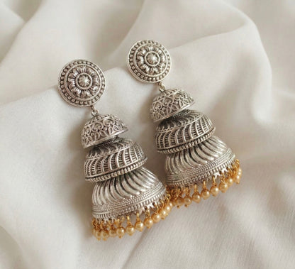 Dual tone pearl long step jhumkka -dj04074