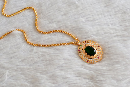 Gold tone 24 chain with bottle green oval stone pendant dj-51913