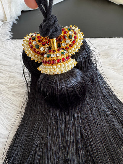 Gold tone kemp-green pearl kuppulu (Hair accessory) dj-52758