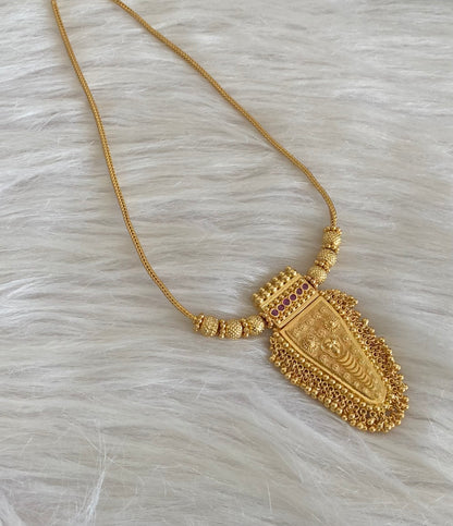 Gold tone kerala style pink stone nethipattam necklace dj-55104