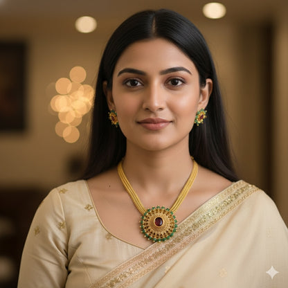 Matte finish magenta pink-sea green beaded oval stone necklace set dj-47967