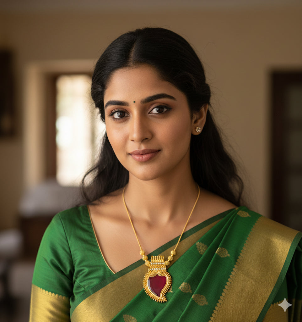 Gold tone red-white kerala style mango kodi necklace dj-51697