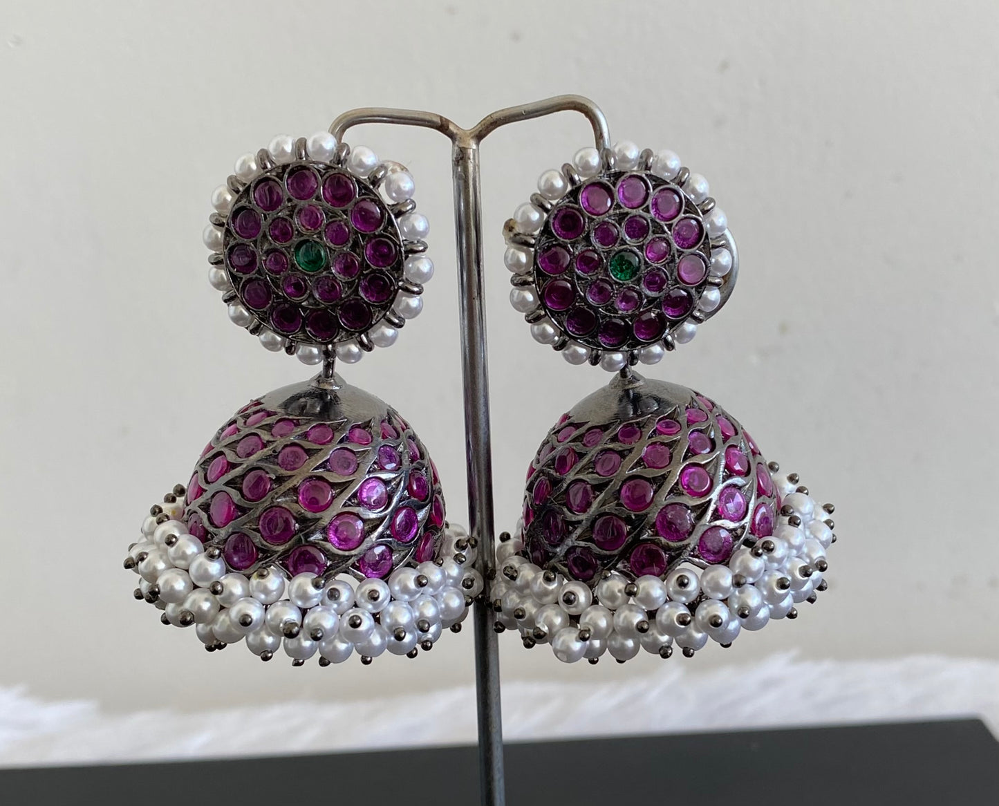 Black finish precious kemp AD green pearl big jhumkka dj-53240