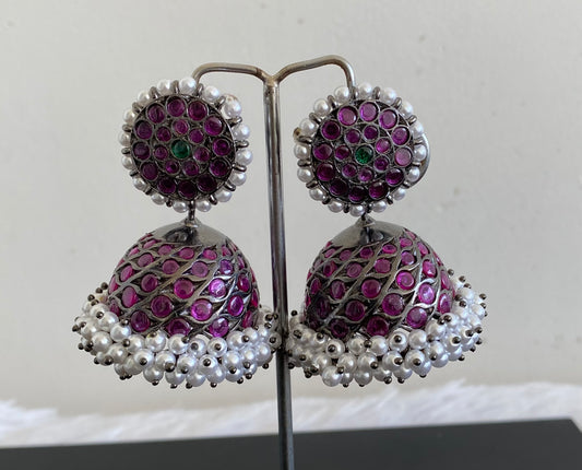 Black finish precious kemp AD green pearl big jhumkka dj-53240