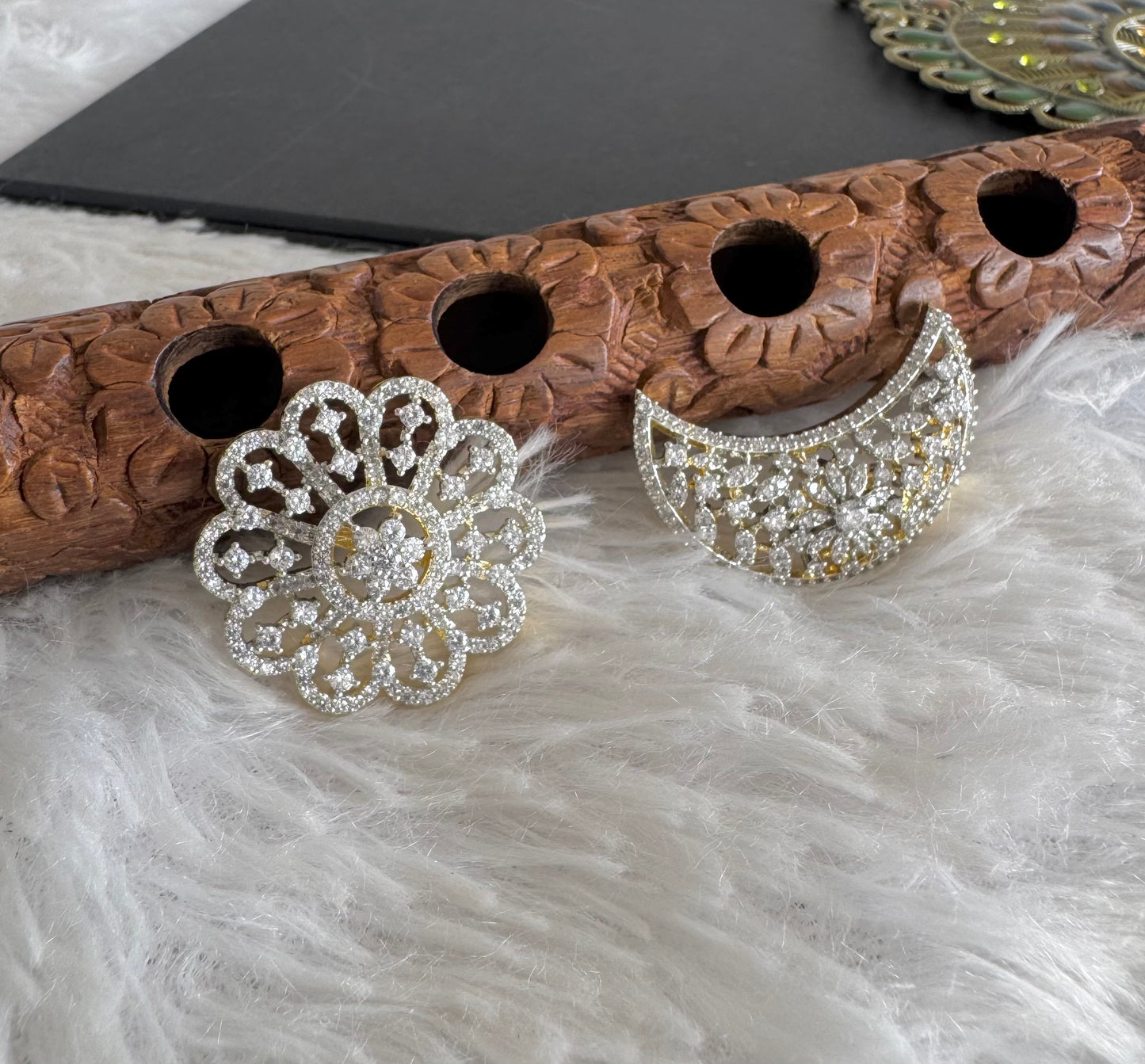 Two tone AD pink-green flower sun moon hair jewel dj-52023