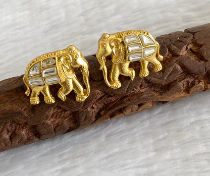 Gold tone white kundan jadau elephant earrings dj-53538