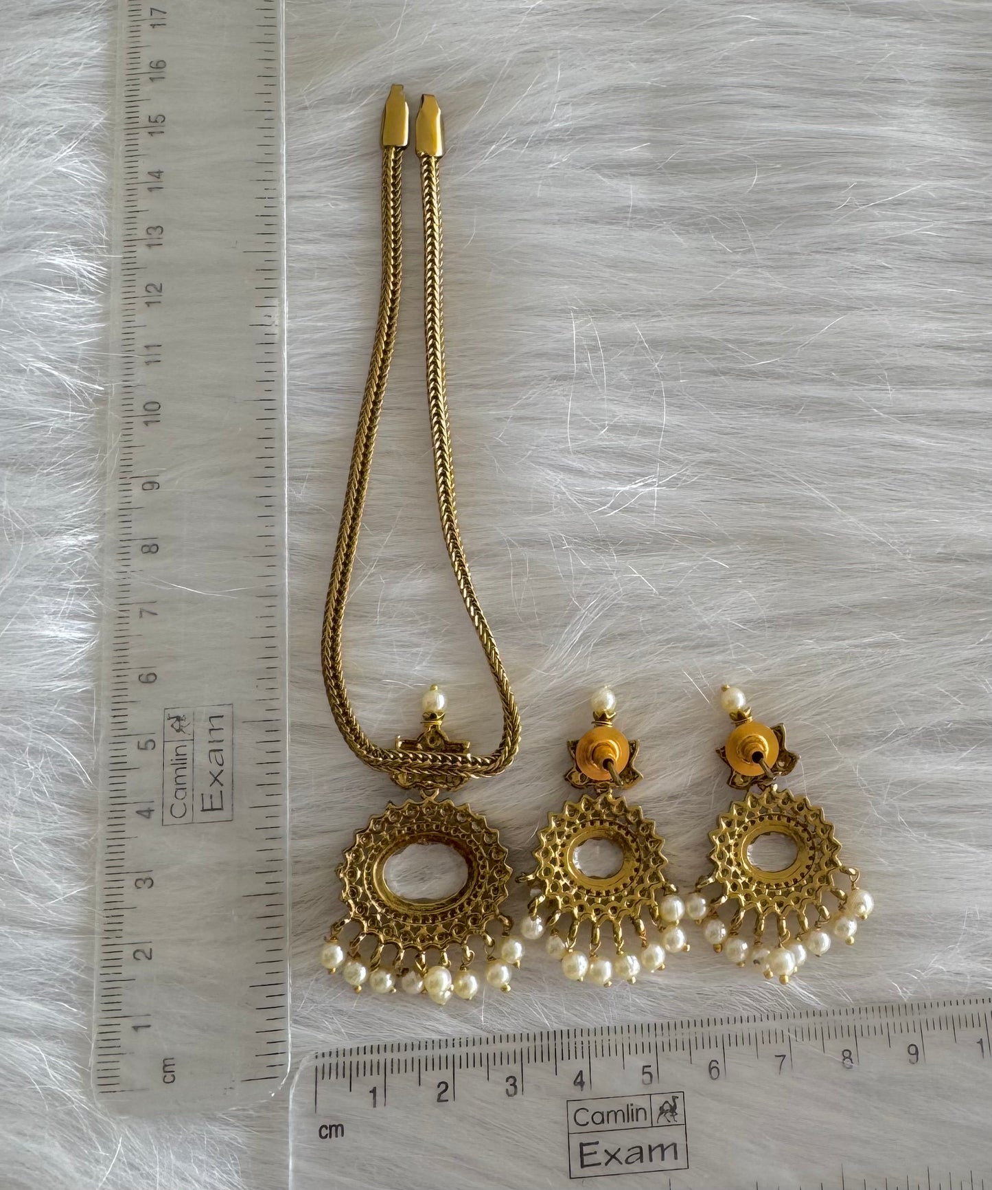 Antique gold tone cz white oval stone necklace set dj-51206