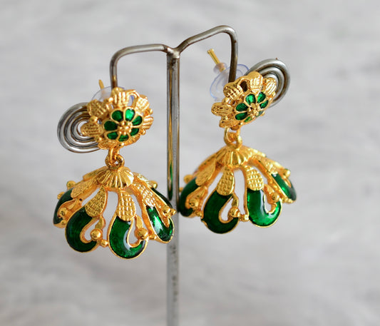 Gold tone green flower enamel jhumkka dj-52363