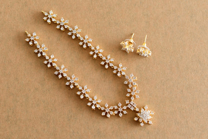 Two tone white flower necklace set dj-51975