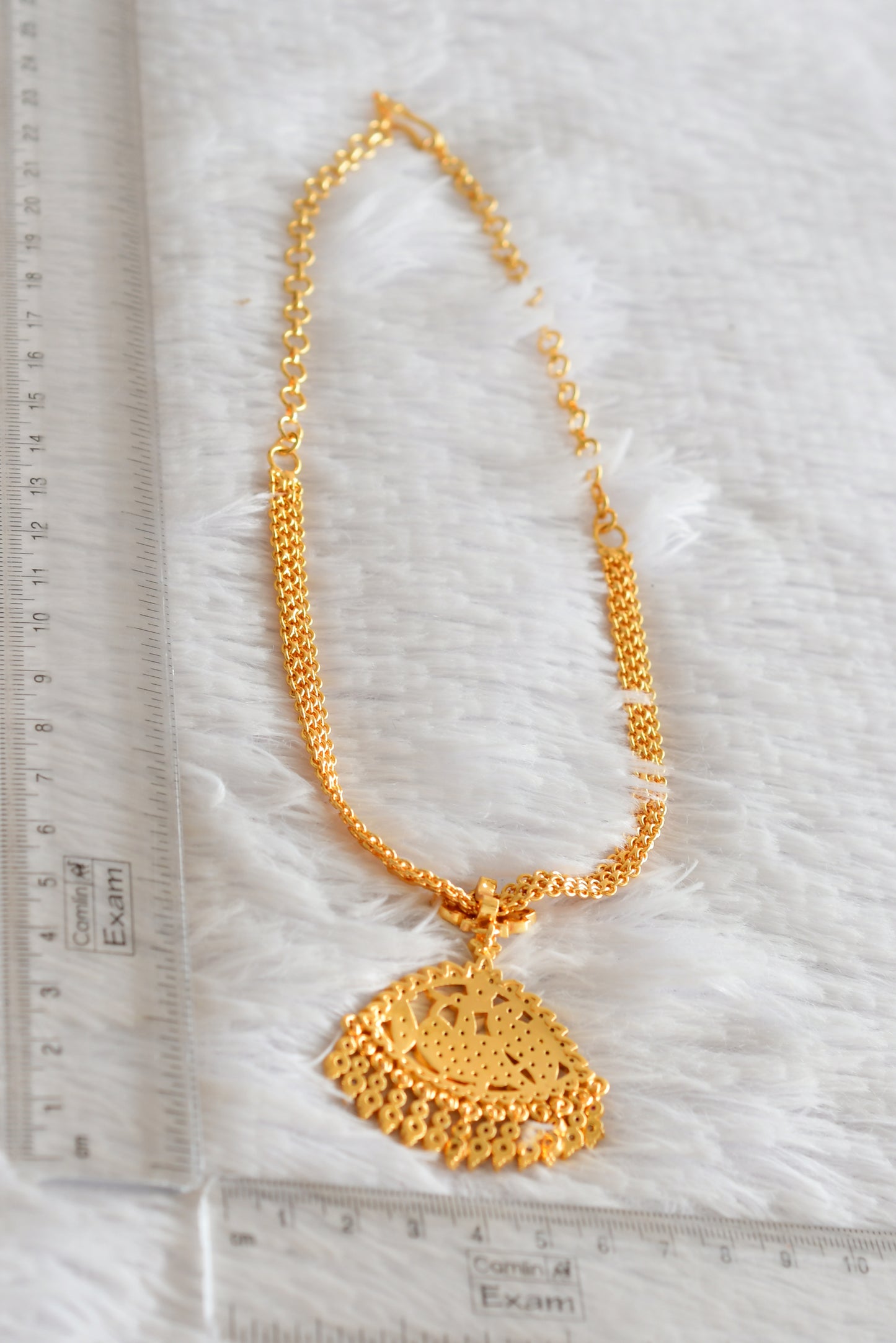 Gold tone south indian AD pink-green-white peacock attigai/necklace dj-51894