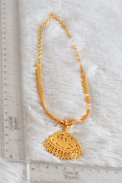 Gold tone south indian AD pink-green-white peacock attigai/necklace dj-51894