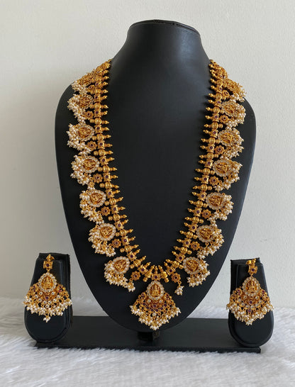 Matte finish ruby-green-white Lakshmi Gutta pusalu haar set dj-36975