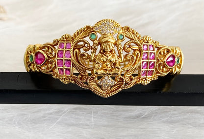 Antique gold tone pink-green-white lakshmi openable kada/bracelet dj-53974