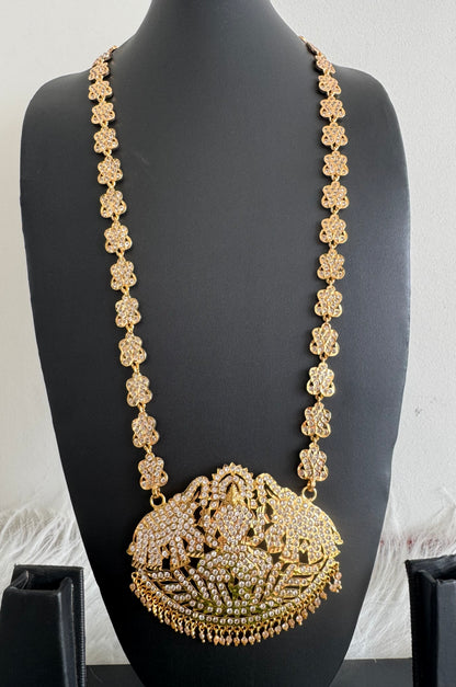 Gold tone south indian style grand AD white gaja lakshmi haar dj-51188
