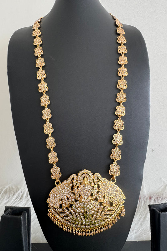 Gold tone south indian style grand AD white gaja lakshmi haar dj-51188