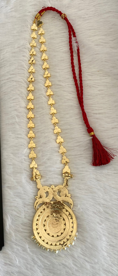 Gold tone precious kemp-green-white round peacock pearl haar dj-53358