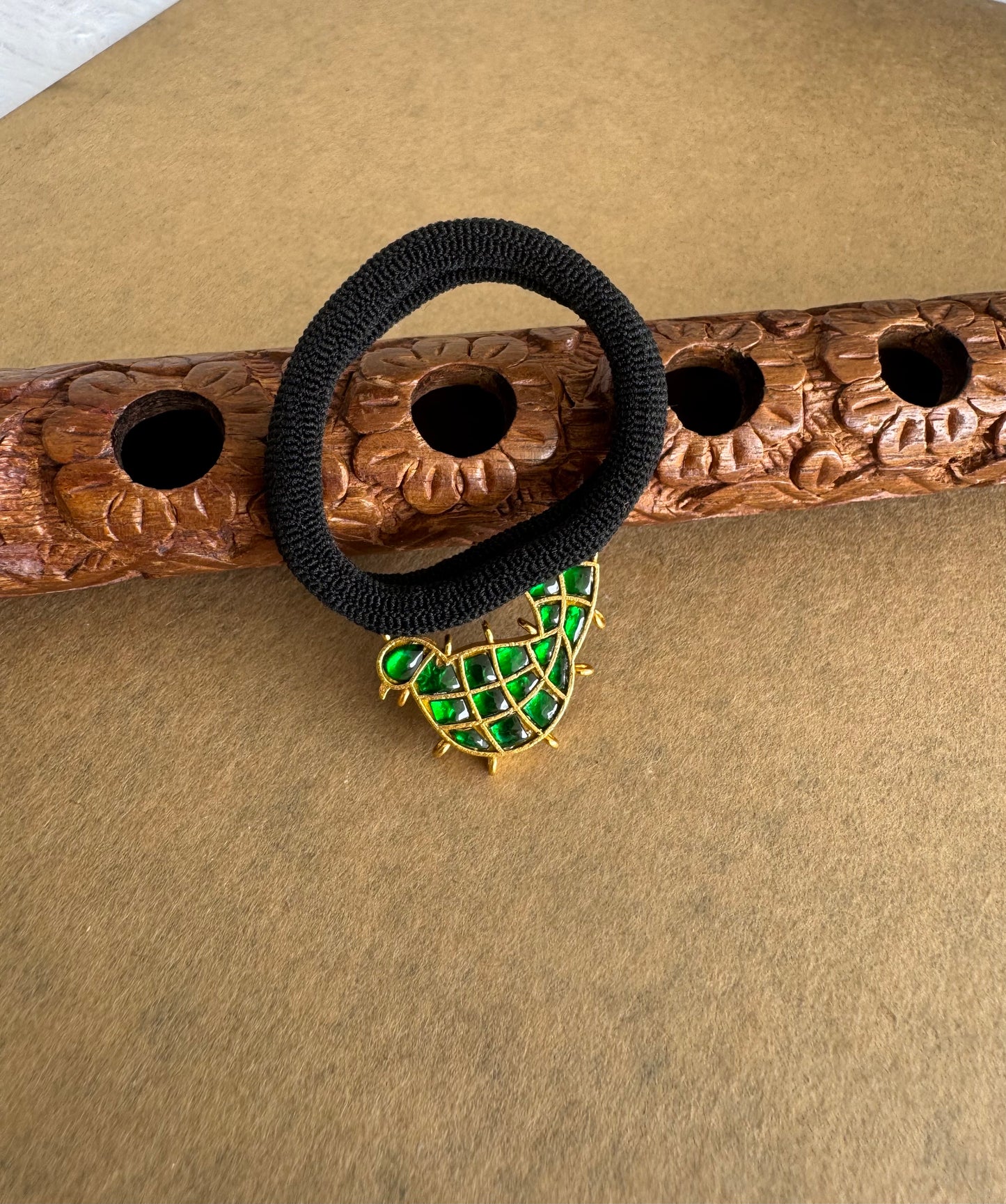 Matte finish green kundan jadau bird hair band dj-51525