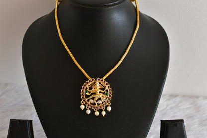 Gold tone precious kemp-green pearl Shri Natarajar necklace dj-52254