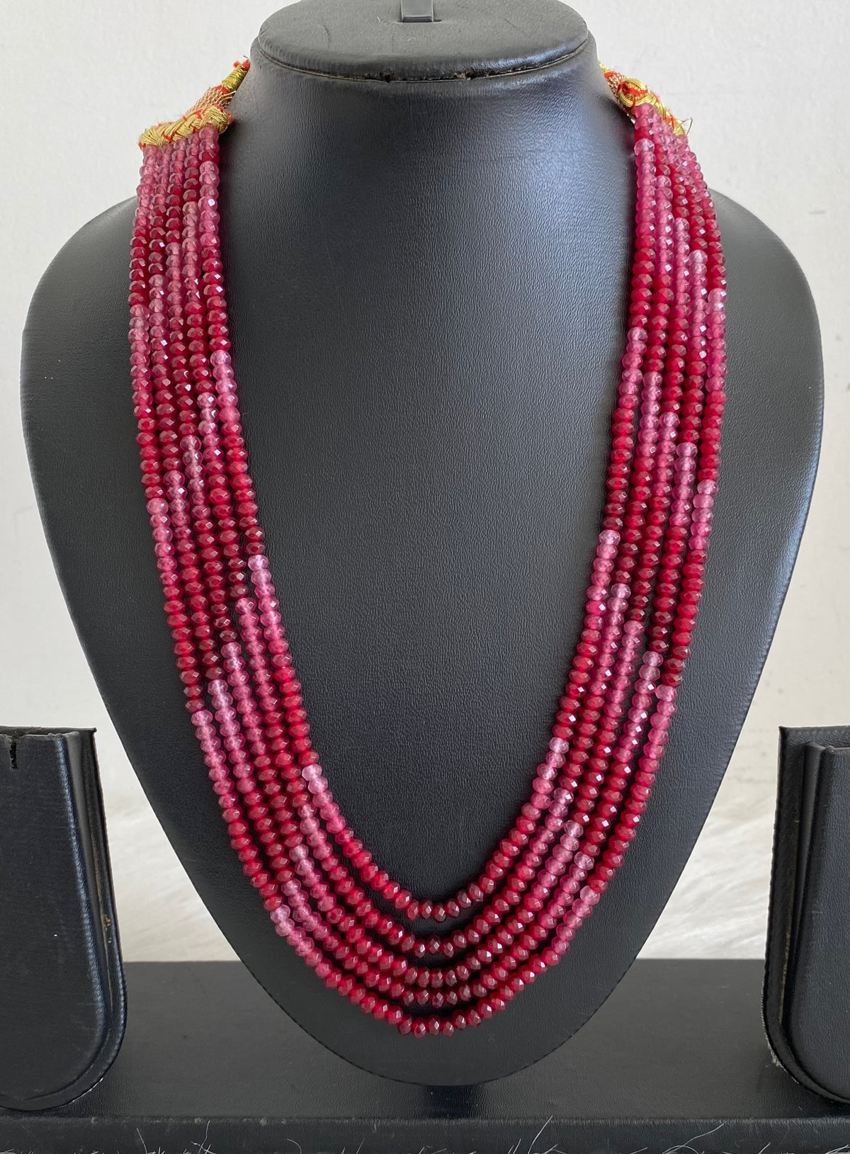 Magenta pink colour agates beaded layered necklace dj-54962