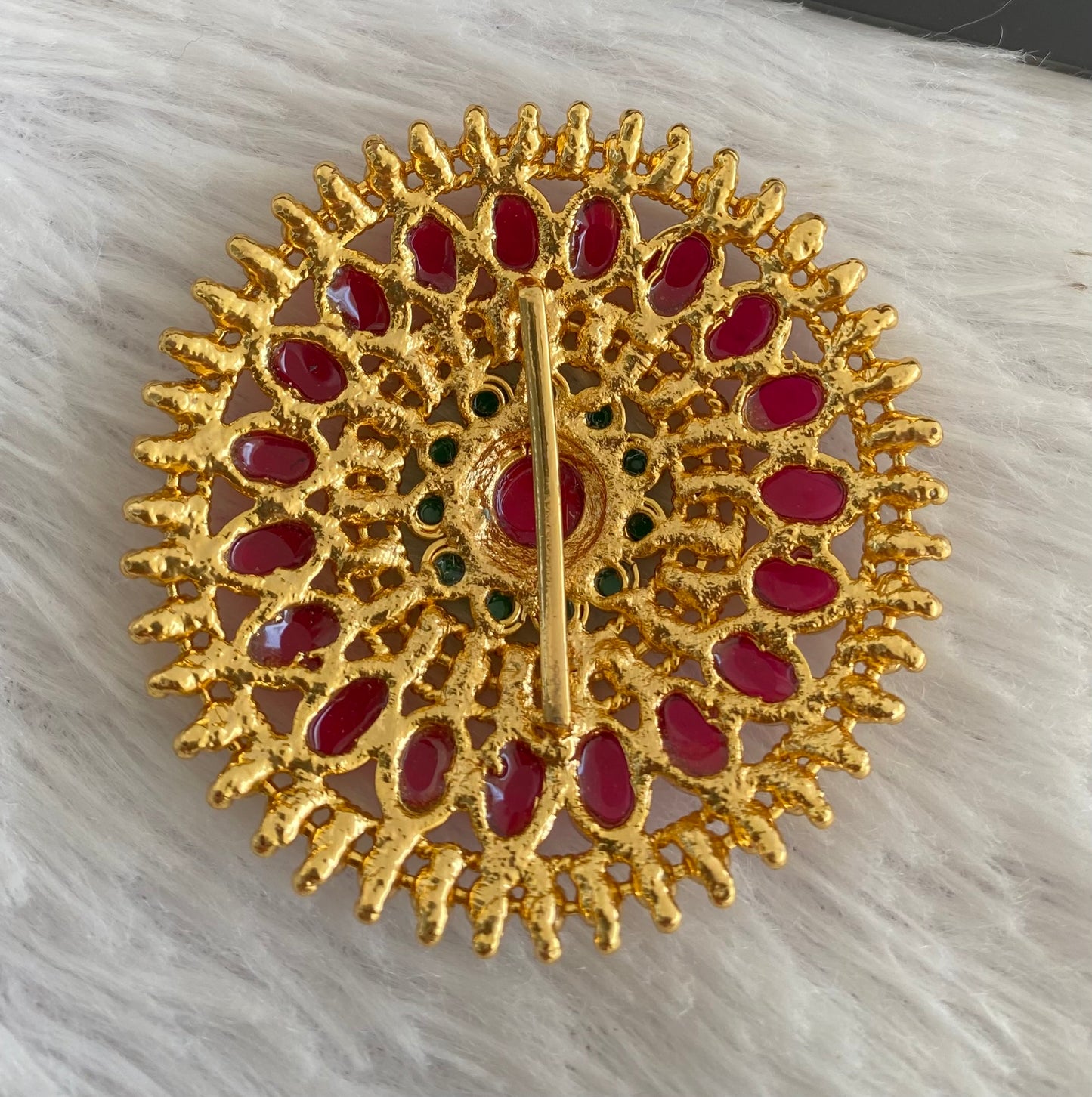 Antique gold tone pink-green hair jewel dj-52951