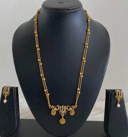 Antique gold tone 18 inches chain thirumal nama-peacock-lakshmi pendant set dj-55009