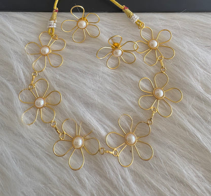 Gold tone pearl flower hasli necklace set dj-51249