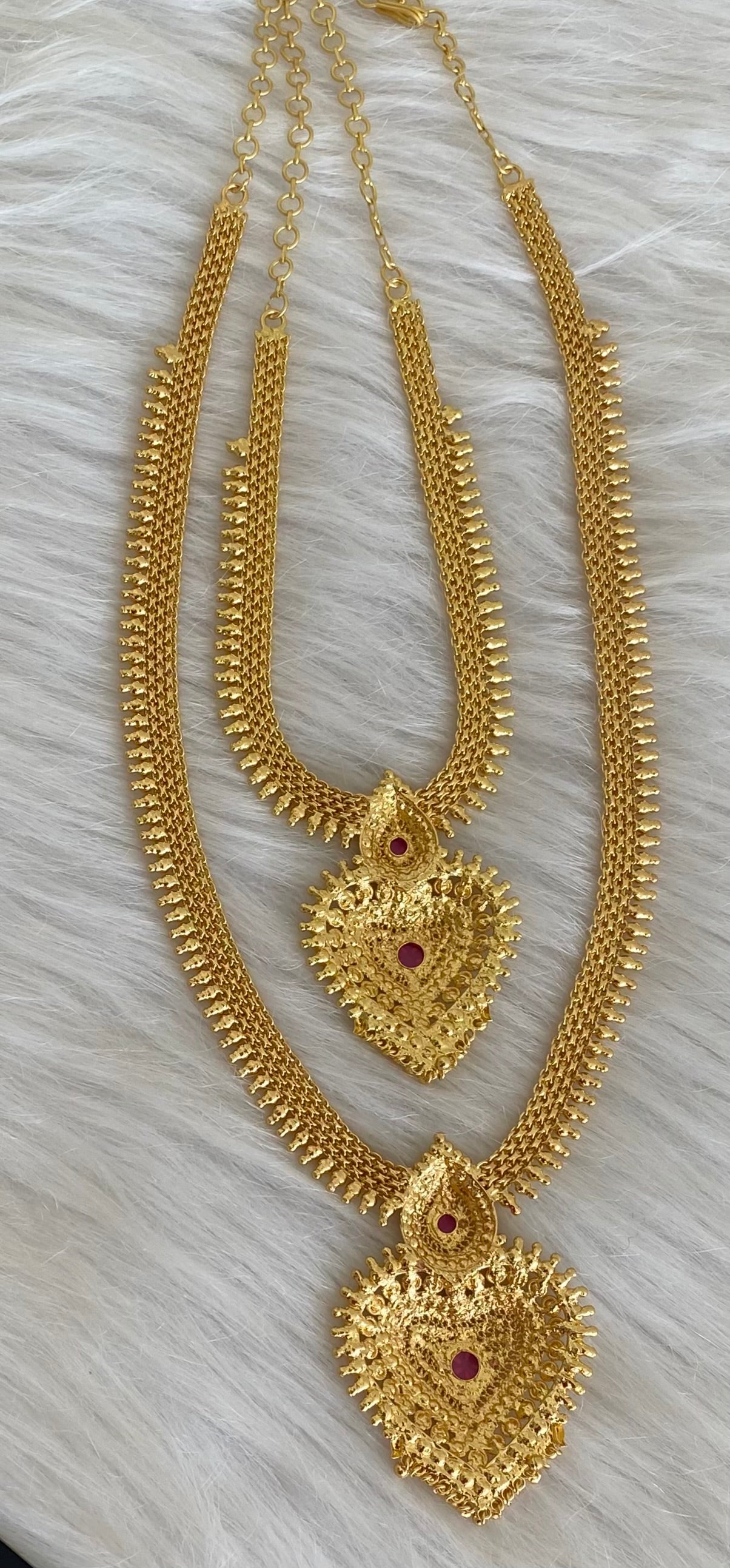 Gold tone ruby stone heart combo set dj-54279