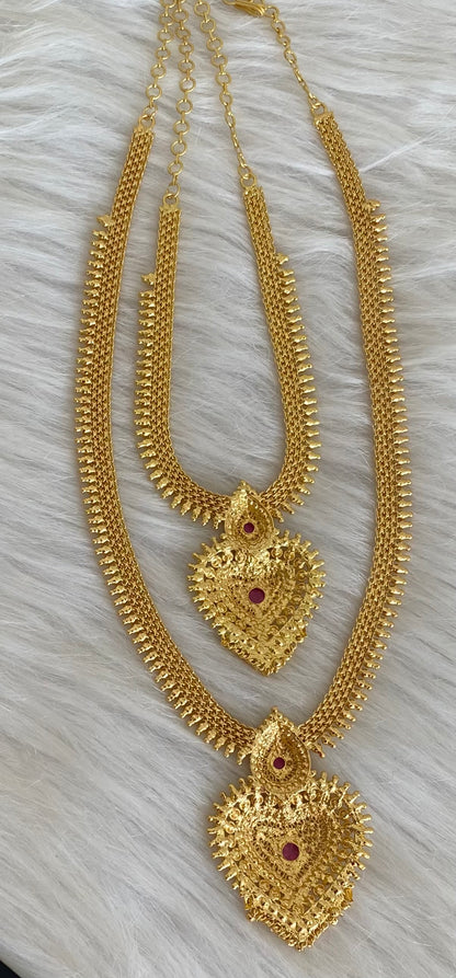 Gold tone ruby stone heart combo set dj-54279