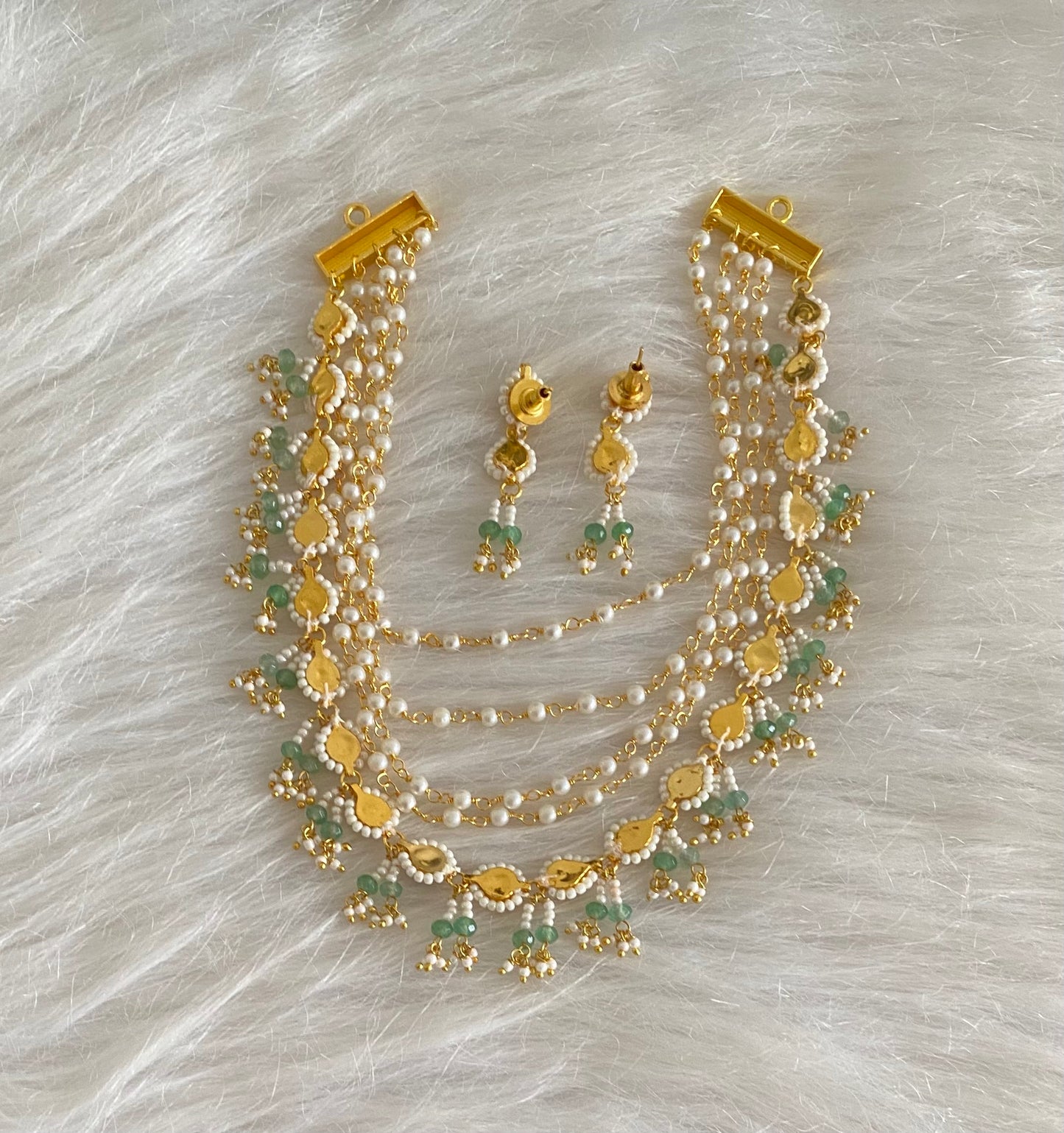 Gold tone kundan jadau pearl multi layer necklace set dj-54506