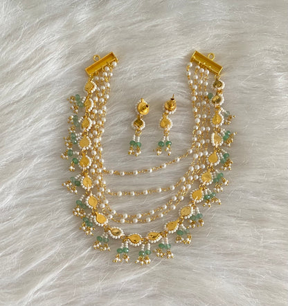 Gold tone kundan jadau pearl multi layer necklace set dj-54506
