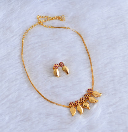 Gold tone pink flower stone mango necklace set dj-53047