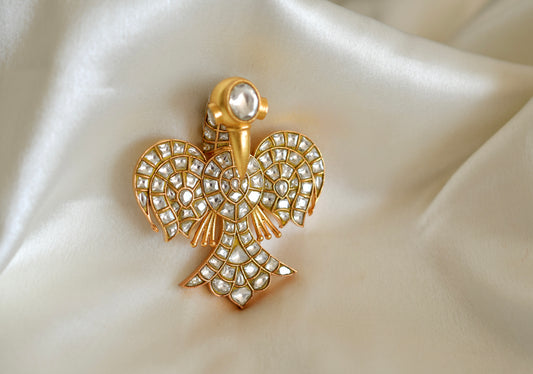 Matte finish white kundan jadau bird brooch dj-52640