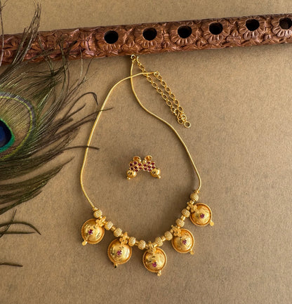 Gold tone pink stone botty style necklace set dj-51681