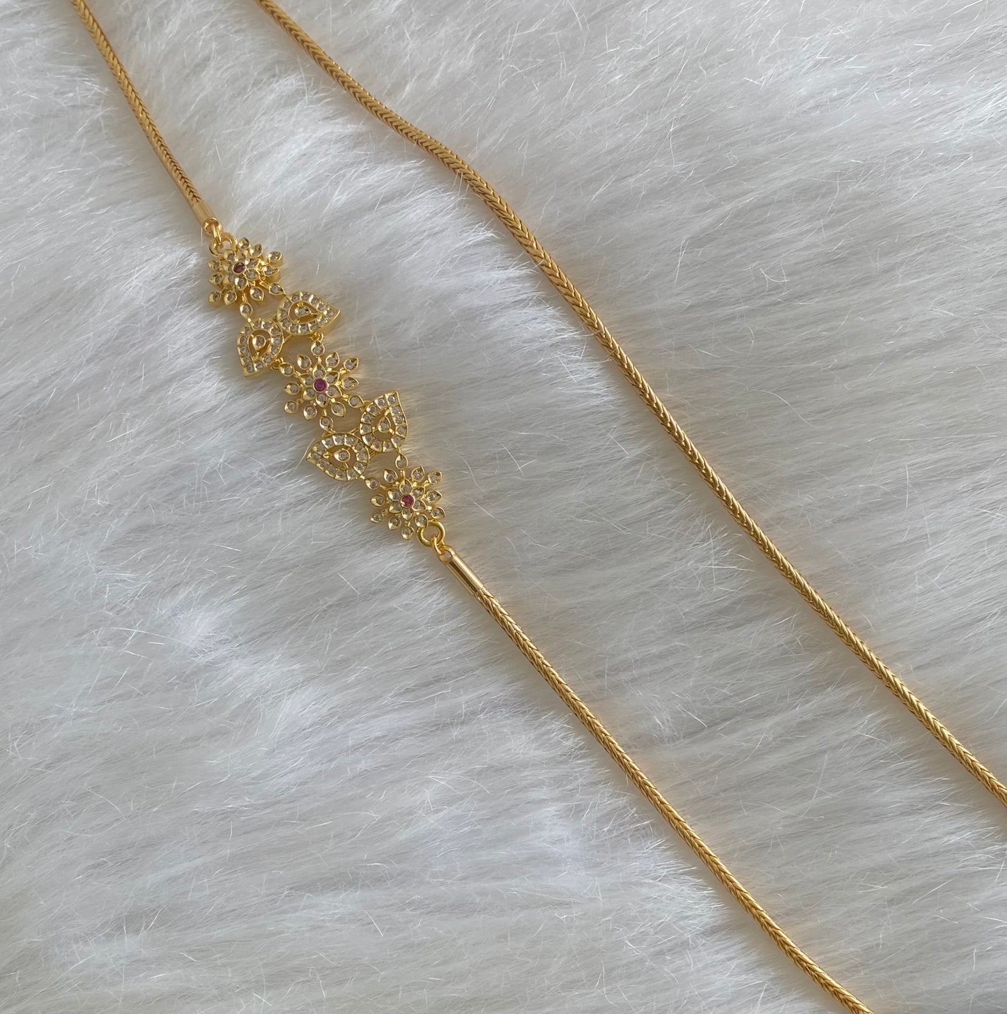 Gold tone white-pink stone mango flower 30 inches mugappu chain dj-54423