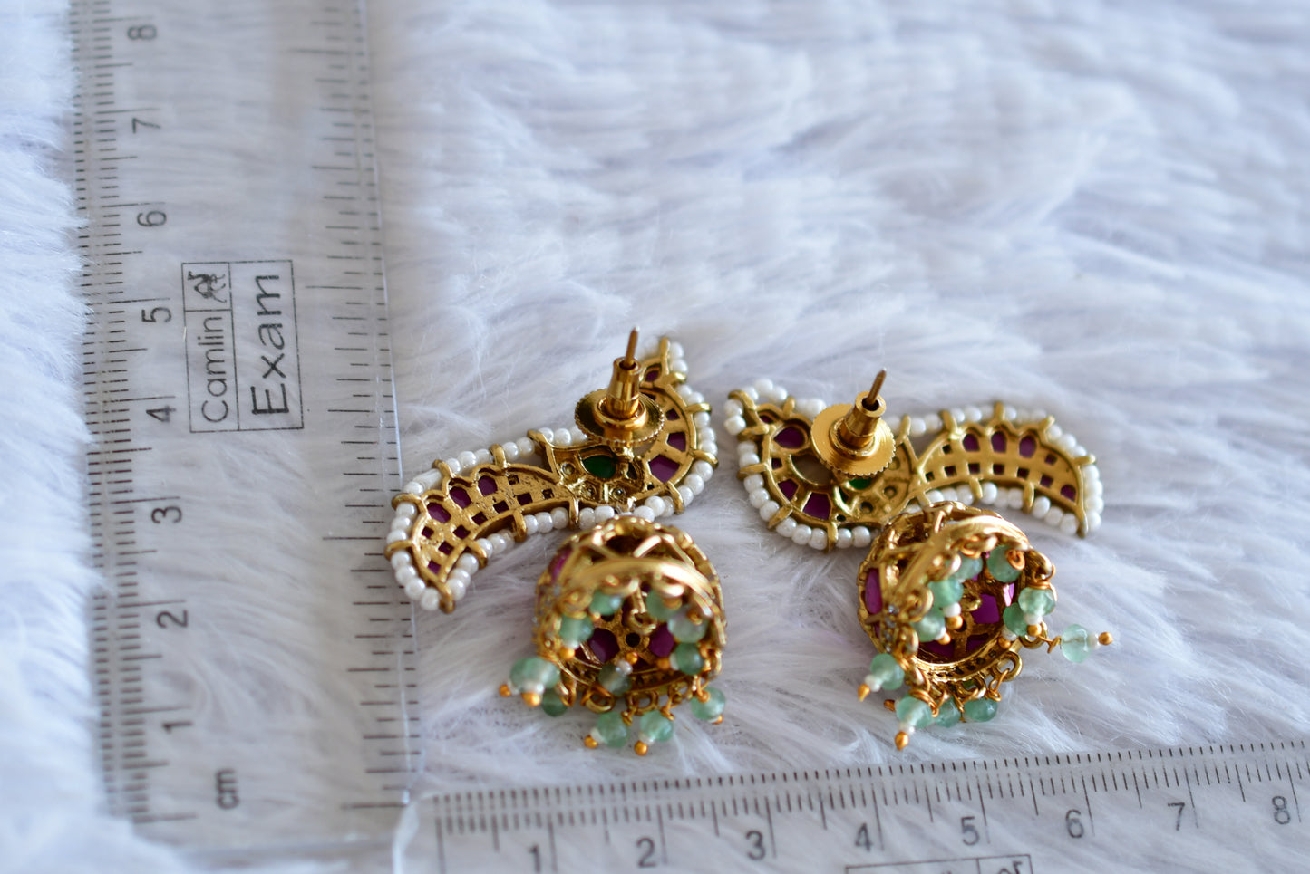 Antique gold tone cz kemp-green peacock jhumkka dj-52551