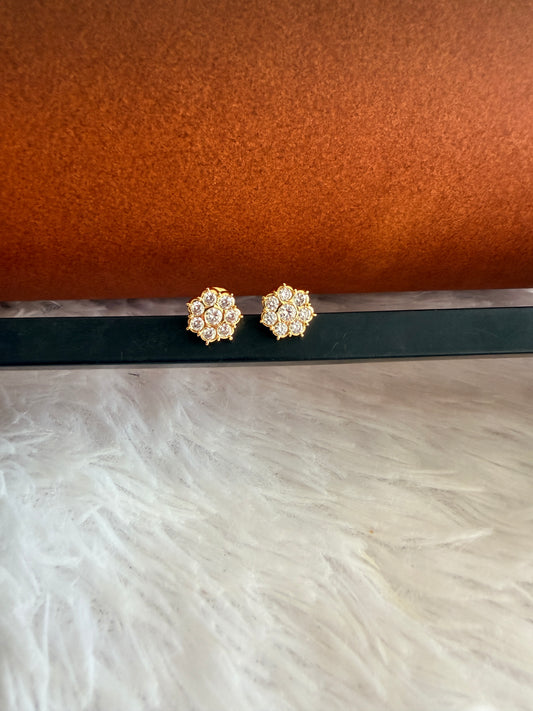 Gold tone AD white flower stud/earrings dj-53279
