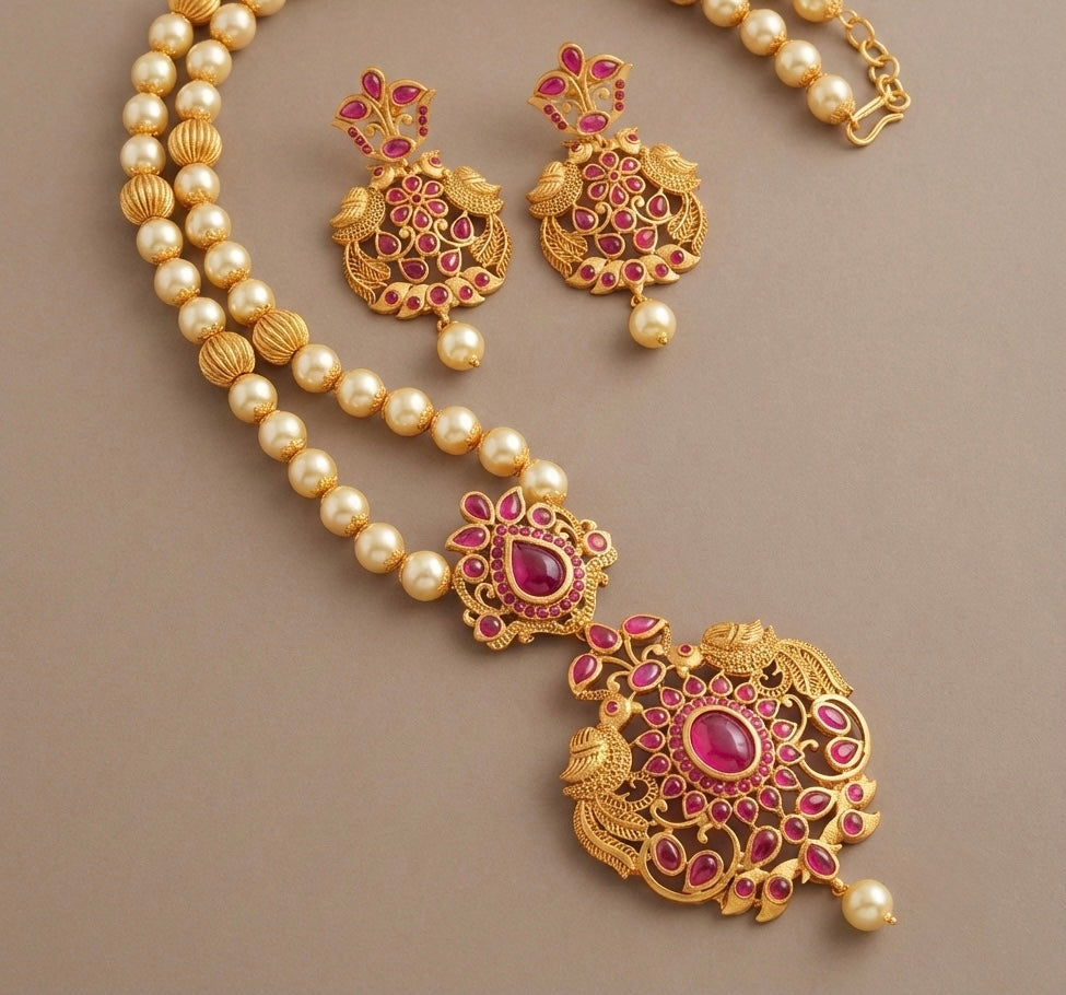 Matte Finish Ruby Pearl Peacock Short haar Set-dj07071