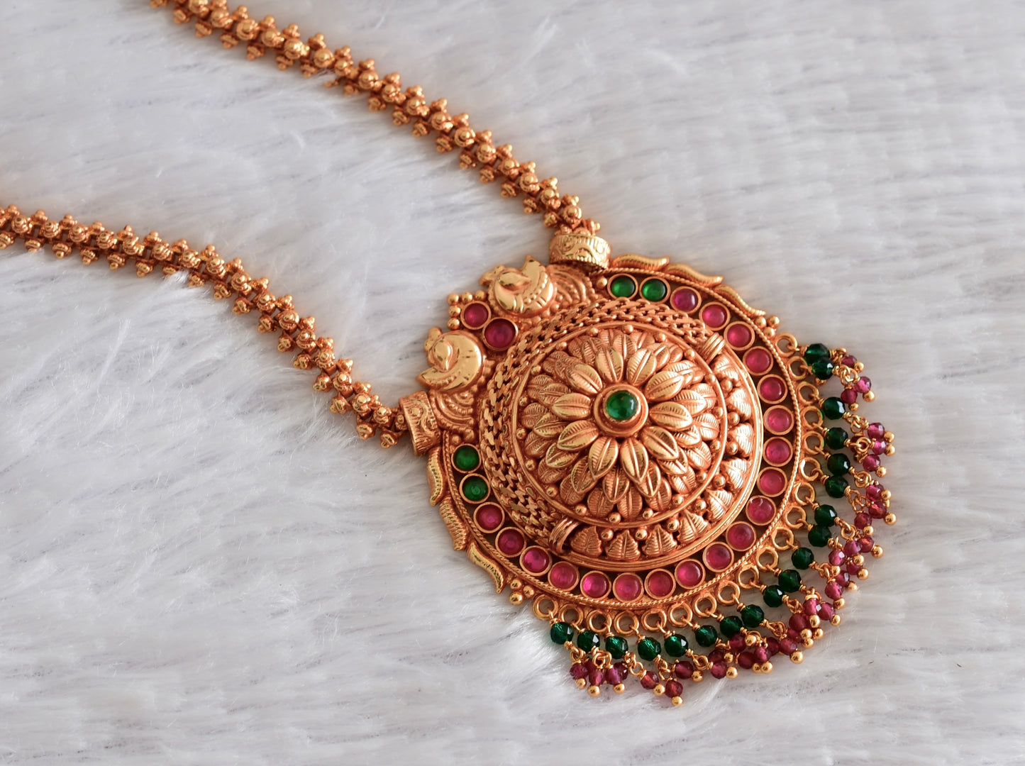 Gheru finish Kemp-green peacock necklace set dj-52207