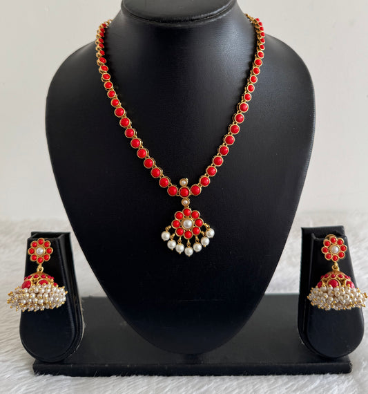 Matte finish coral pearl flower necklace set dj-52081