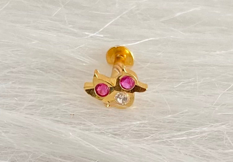 Gold tone pink-white stone small swan nose pin dj-53732