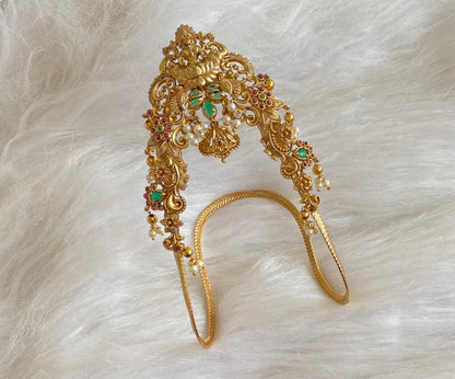 Antique gold tone kemp-green stone lakshmi peacock vanki/bajuband dj-54479