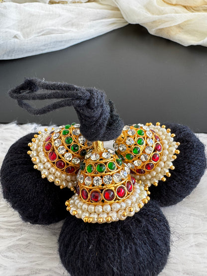 Gold tone kemp-green pearl kuppulu (Hair accessory) dj-52762