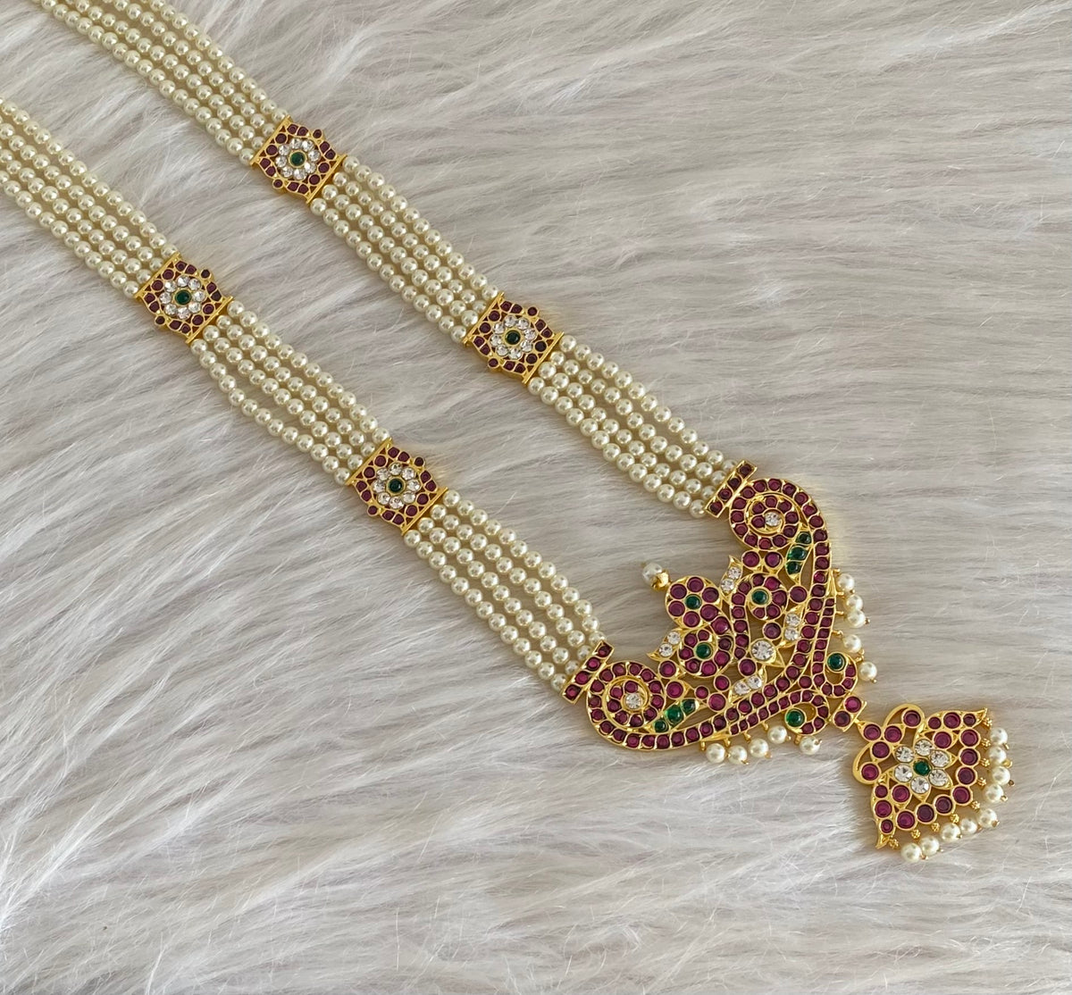 Gold tone precious kemp-green-white peacock flower pearl haar dj-54727