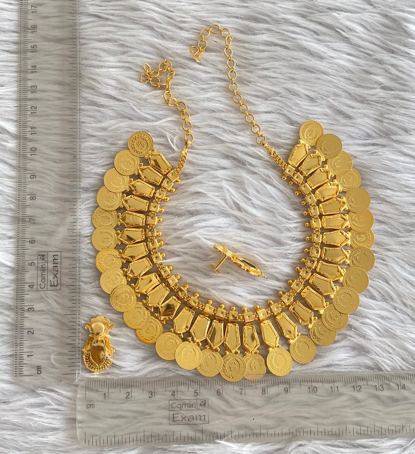 Gold Tone Ruby-green Nagapadam Lakshmi Coin Necklace Set Dj-51121